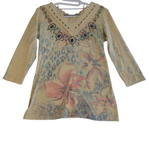 Laguna Rose Womens Top Multi-Color Size Medium Polyester Blend 3/4 Sleeve